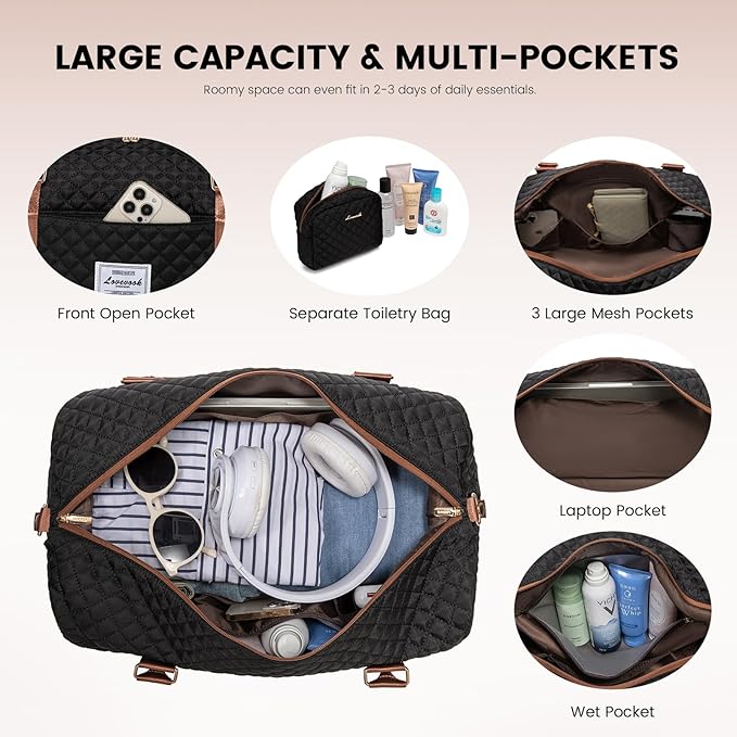 LOVEVOOK Travel Duffle Bag,Weekender Bags for Women with Shoe Compartment，Carry on Overnight Bag with Toiletry Bag,Gym Duffel Bag with Wet Pocket, Hospital Bags for Labor and Delivery