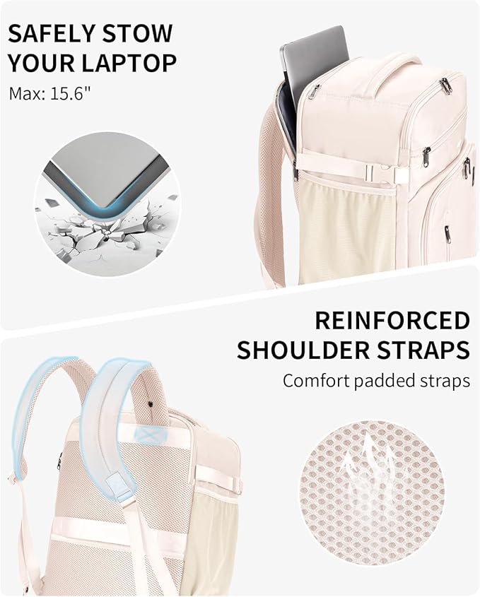 ECOHUB Travel Backpack for Women, 18x14x8 Spirit Airlines Personal Item Bag with Clear Toiletry Bag, Laptop Carry on Backpack with USB Port, Airline Approved Under Seat 14 Pockets 30L, Beige