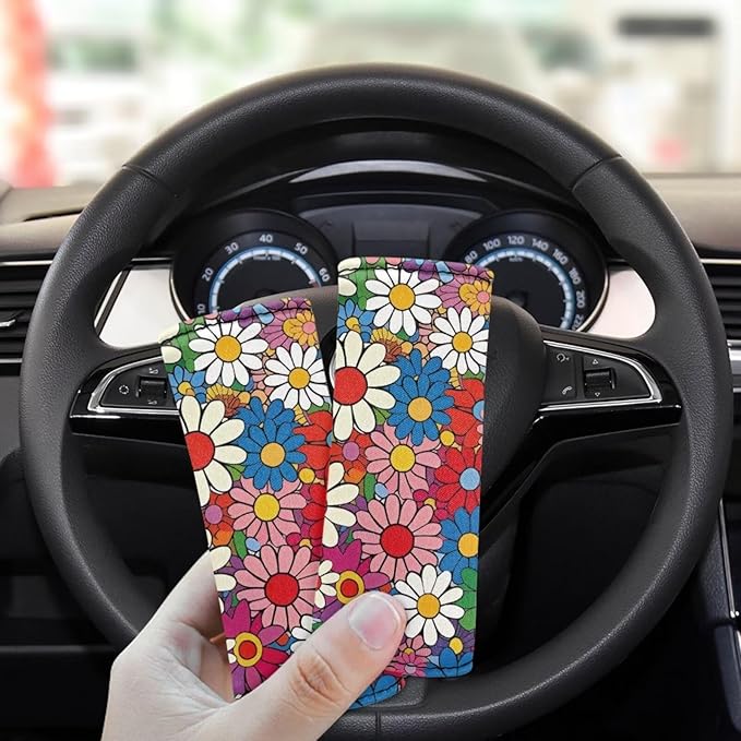 BIGCARJOB 2 Pieces Luggage Handle Wrap with Pink Hippie Daisy Print Trolley Case Grip Suitcase Identifier Protective Cover Luggage Handles Wrap Grips Women Girls Luggage Accessories