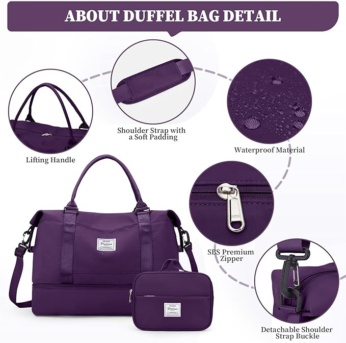 Weekender Bags for Women,Personal Item Travel Bag with Shoes Compartment,Overnight Travel Duffel Bag with Quilted Toiletry Bag