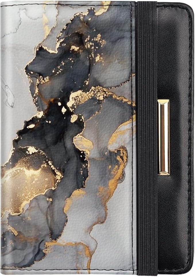 Passport Holder,RFID Blocking Passport Cover Cute Floral Traveling Passport Wallet for Women Gold Grey