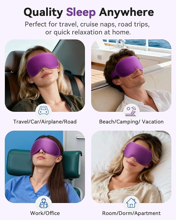 Weighted Blackout Sleep Mask for Women, 3D Contoured Zero Eye Pressure, Lash-Friendly Deep Eye Cups, Adjustable Slide Buckle Strap, Self-Care & Relaxation Gift for Her (Purple)