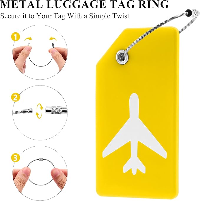 5 Pack Silicone Luggage Tag for Suitcases with Stainless Loop, TSA Approved, Privacy Protection Travel Essentials Bag Tags by Gostwo, Yellow