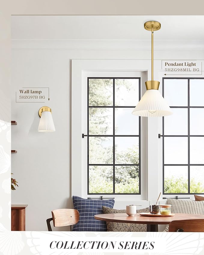 HWH 16-Inch Large Island Lighting, Frosted Striped Glass, 5HZG98MIL-M BG | 3 Light, Max 60W Each, ETL Listed, Sloped Ceiling Compatible, Adjustable Hanging Height, For Dinning Room Schoolhouse