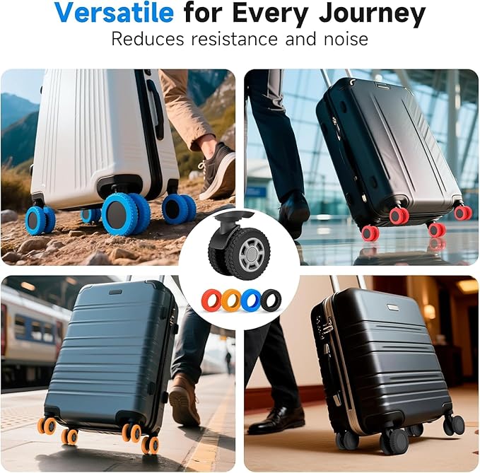 2026 Upgraded 16 Pcs Luggage Wheel Covers, Silicone Protective Covers for 2-2.4" Suitcases Spinner Wheel, Wear-Resistant, Anti-Noise, Thickened Protector, Travel Accessories (Black)