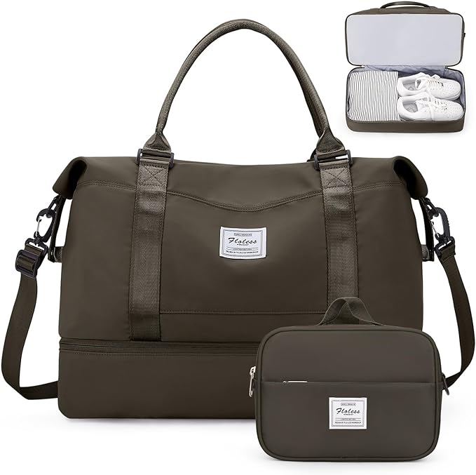 Weekender Bags for Women,Personal Item Travel Bag with Shoes Compartment,Overnight Travel Duffel Bag with Toiletry Bag,Medium