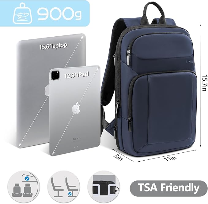 Backpack for Men Slim & Expandable Travel Laptop Backpack with USB Charging Port Water Resistant Anti-Theft Business Backpack Fits 15.6In Laptop for Commute Work College with Small Bag(Navy Blue)