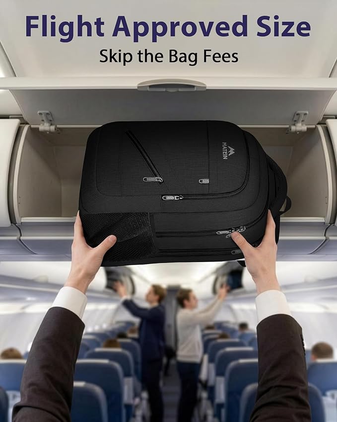 MATEIN 18.4 Inch Laptop Backpack 50 L, Extra Large Anti Theft Carryon Backpack TSA Approved, Work Business Bag with Multiple Compartments & Luggage Strap for Travel, Gifts for Men Women, Black