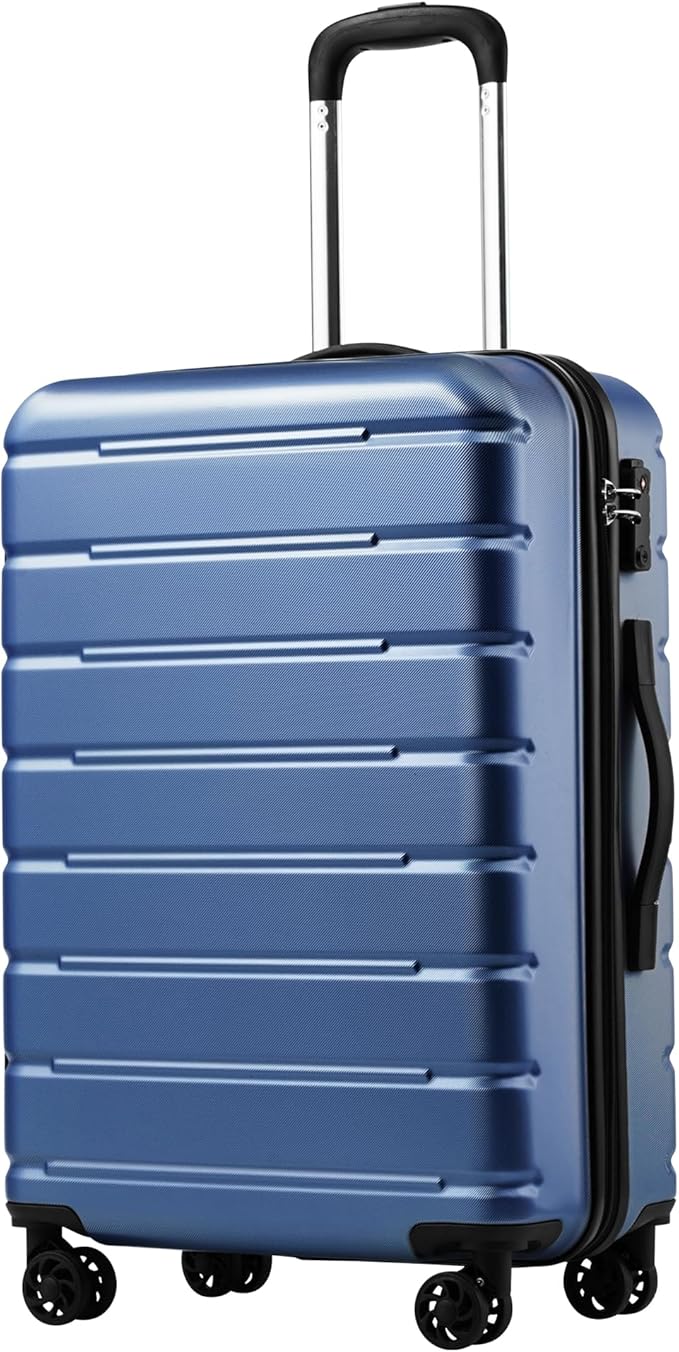 Coolife Luggage Suitcase Carry-on Spinner TSA Lock USB Port Expandable (only 28’’) Lightweight Hardside Luggage (Ice Blue, M(24in))