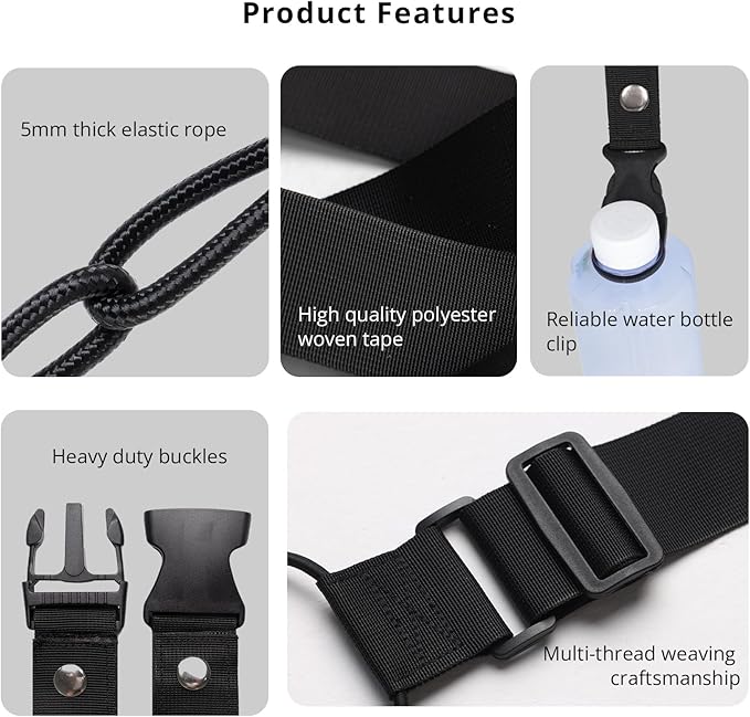 Luggage Straps 3 PCS for Suitcases TSA Approved 2 Short & 1 Long Adjustable Straps with Elastic Thick Rope for Connecting Suitcases and Bags Stably with Strap Buckle and Bottle Buckle Clip, Black