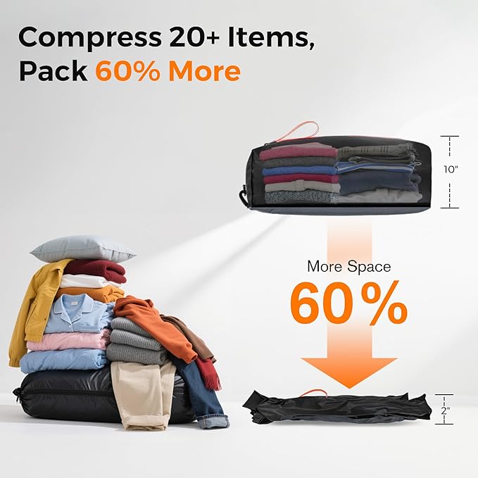 Aerogogo ReZip Vacuum Bags for Travel Luggage Reusable Compression Bags Vacuum Seal Packing cube for Cloth Packing (Large-No pump）