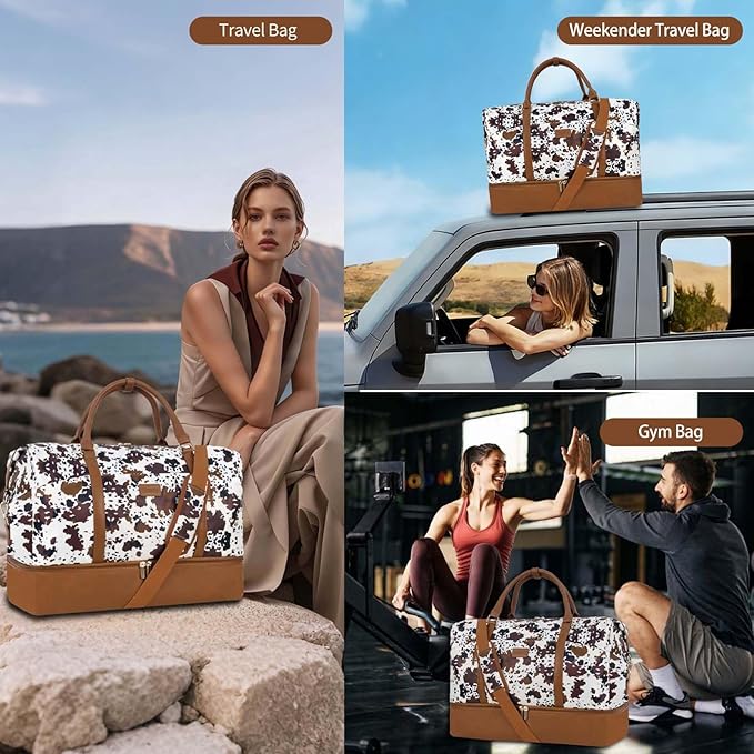 Weekender Bag, Large Travel Duffel Bag for Women, Carry on Overnight Bag with Shoe Compartment and Toiletry Bags