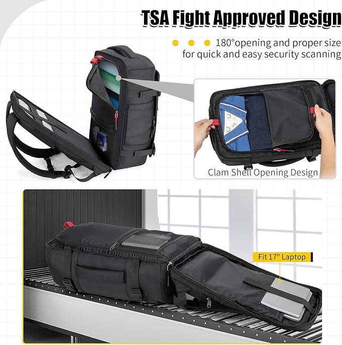 42L Travel Backpack with 4 Packing Cubes, TSA Friendly Flight Approved Carry-On Bag, Water-Resistant Weekender Business Backpack for Men Women, Fits 17.3" Laptop