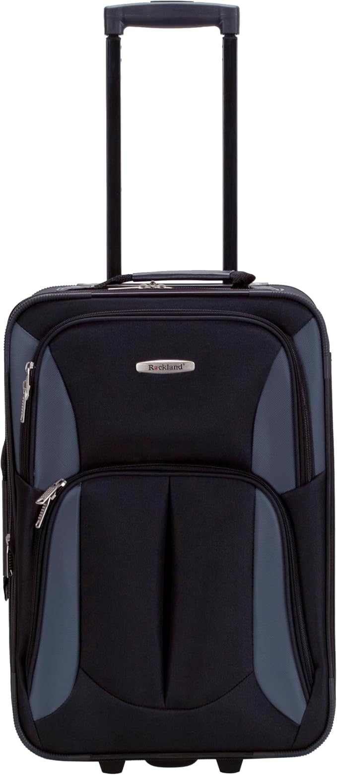 Rockland Fashion Softside Upright Luggage Set, Black/Gray, 2-Piece (14/19)