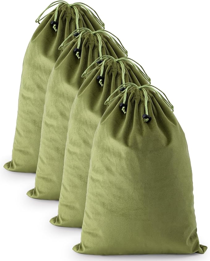 FantasyLife Shoe Bags for Travel, 17.3"x12.6" Washable Dust Bags for Storage & Packing, Flannel Shoe Pouch with Drawstring Closure for Purses, Handbags, Shoes & Toys (4, Sage Green)
