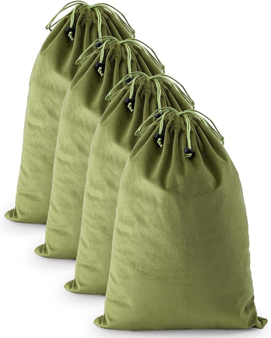 FantasyLife Shoe Bags for Travel, 17.3"x12.6" Washable Dust Bags for Storage & Packing, Flannel Shoe Pouch with Drawstring Closure for Purses, Handbags, Shoes & Toys (4, Sage Green)