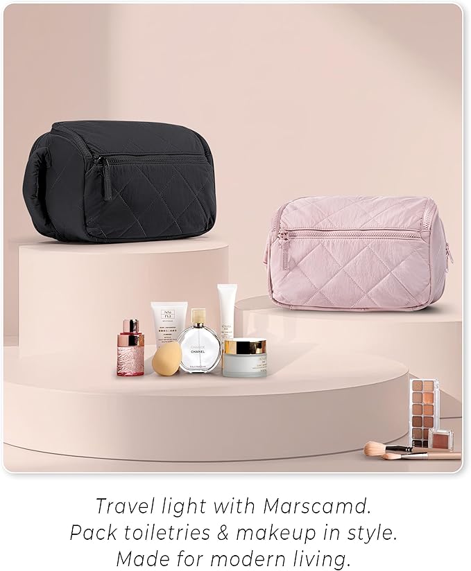 Travel Toiletry Bag for Women, Water Resistant Makeup Organizer with Wide-Open Design for Toiletries and Cosmetics, Black (Bag Only)