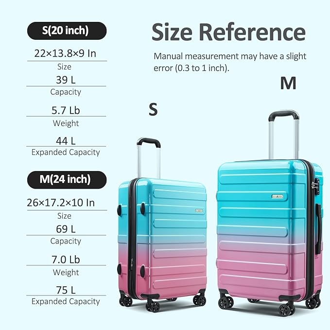 24inch Luggage with Spinner Wheels, Lightweight PC+ABS Hard Shell Suitcases, Expandbale Storage & TSA Aprovel Lock