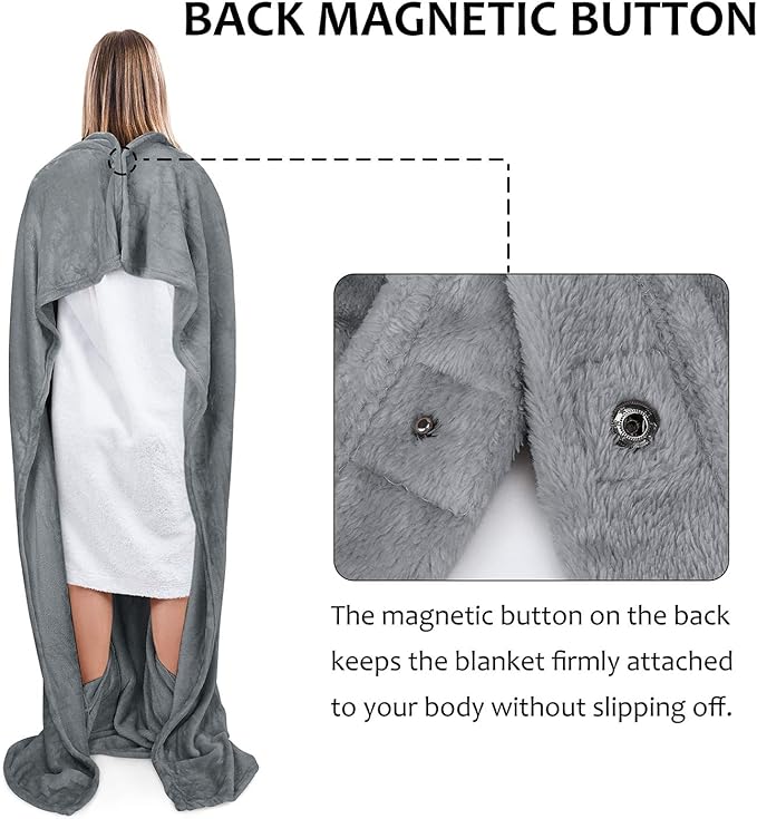 Tirrinia Travel Blanket Pillow - Wearable Airplane Blanket with Feet Pockets for Long Flights, Airplane Accessories Blanket Robe for Women and Men, Gift for Her
