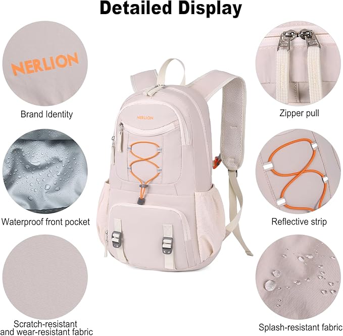 Nerlion 35L Hiking Backpack Travel Backpack for Men Women Camping Waterproof Outdoor Hiking Daypack Lightweight Backpack Beige Orange
