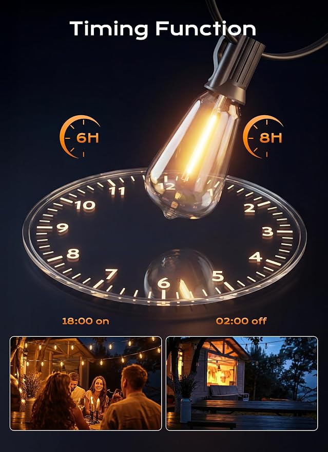 Minetom 132FT Outdoor String Lights with Remote, ST38 Patio Lights Dimmable | Waterproof LED Outdoor Lights with 3 Modes, Shatterproof Connectable Hanging Outside Lights for Backyard Porch Garden Decor
