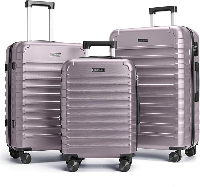 LIGHT FLIGHT Luggage Sets, 3 Piece Durable Suitcase Set with Spinner Wheels, 3 Pcs Hardside Lightweight luggage with TSA Lock, Large Checked Travel Suitcases, 20/24/28 Inch, Rose Purple