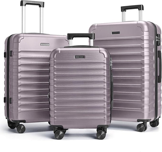 LIGHT FLIGHT Luggage Sets, 3 Piece Durable Suitcase Set with Spinner Wheels, 3 Pcs Hardside Lightweight luggage with TSA Lock, Large Checked Travel Suitcases, 20/24/28 Inch, Rose Purple