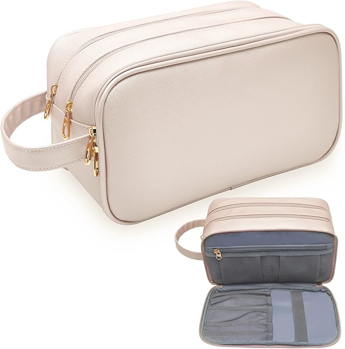 Travel Toiletry Bag for Women, Water-resistant Toiletry Organizer Dopp Kit, Dorm Room Essentials for Girls, Eco Leather Make Up Bag for Toiletries Accessories, Mother's Day Graduation Gifts for Her