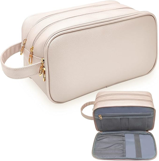 Travel Toiletry Bag for Women, Water-resistant Toiletry Organizer Dopp Kit, Dorm Room Essentials for Girls, Eco Leather Make Up Bag for Toiletries Accessories, Mother's Day Graduation Gifts for Her