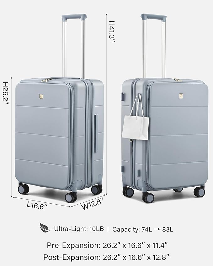Hanke Hardside Expandable Checked Luggage, 24 Inch Top Opening Trunk Luggages with Spinner Wheels, All-PC Hard Shell Suitcase, Lightweight TSA Checked-Medium(Grey, 83L)