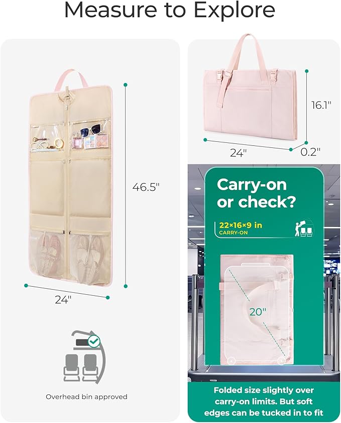BAGSMART Garment Bags for Travel Foldable Carry on Suit Carrier for Hanging Clothes Stylish Dress Carrier Large Convertible Weekender Garment Bags for Women Men