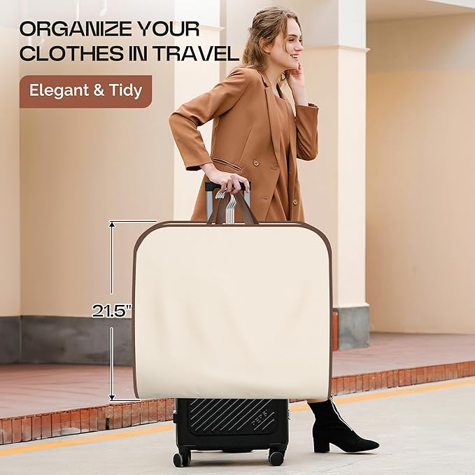 MISSLO 60" Foldable Garment Bags for Travel for Women Dress Bags for Gowns Long Hanging Bag for Closet Storage Dress Protector Bag for Gowns, Suits, Coats, Beige