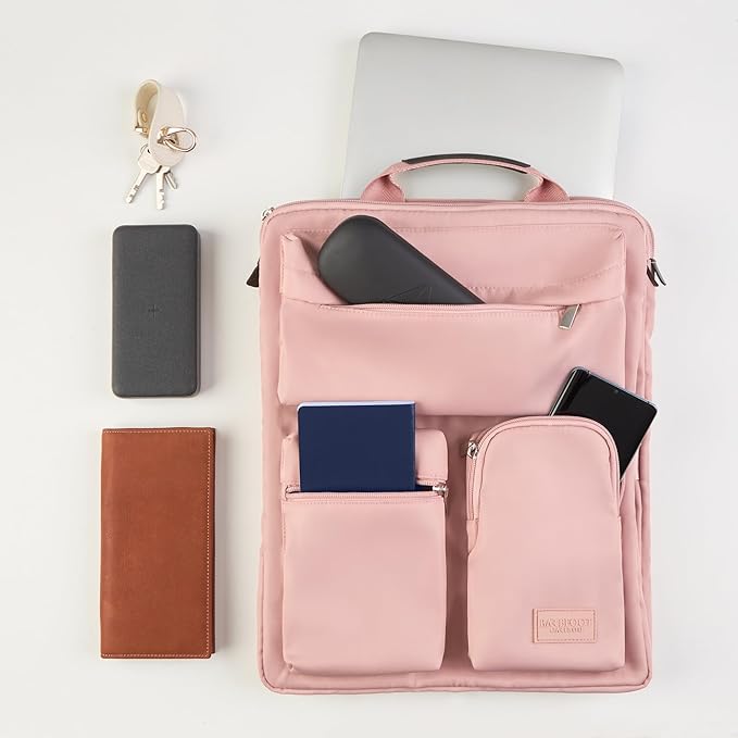 BAREFOOT CARIBOU Over Luggage Organizer for Carry On Bag or Suitcase with Storage Pockets, 16” Laptop Sleeve with Handle, Travel Accessories Bag Slide On Luggage Harness with Adjustable Straps (Pink)