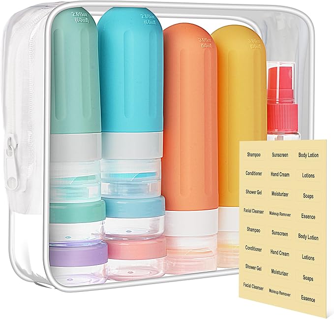 Landisun Travel Bottles for Toiletries 18Pack Toiletry Travel Size Containers Travel-Bottles Accessories TSA Approved Leak Proof Colored