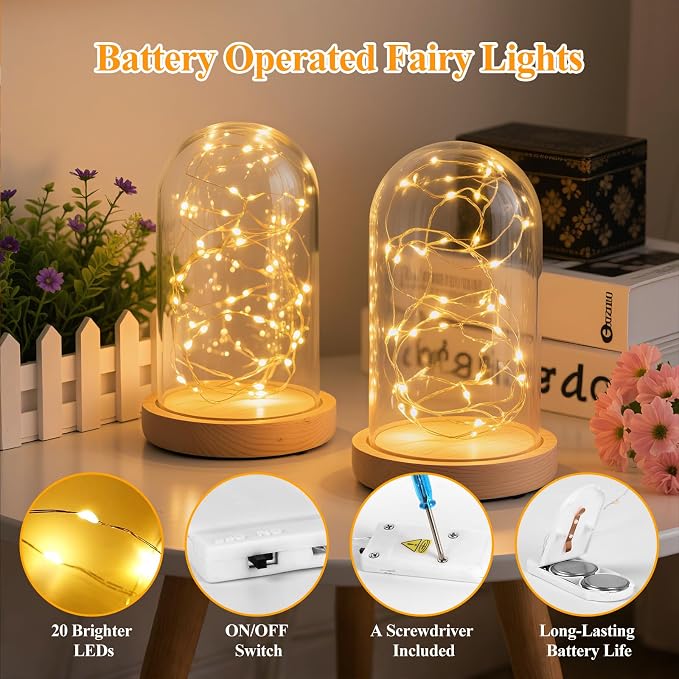 6-Pack Fairy Lights Battery Operated, 7FT 20 LED Waterproof Silver Wire Firefly Lights, Warm White Mini String Lights for Mason Jars DIY Bedroom Wedding Party Centerpiece Table Decor