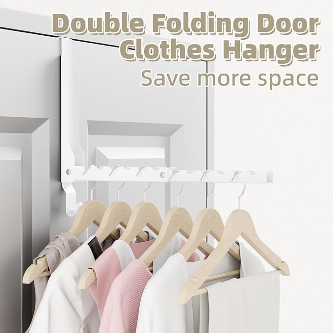 Over The Door Hanger Folding Clothes Drying Rack, Double Fold Hanging Door Hooks Coat Rack with Hooks for Indoor Laundry Room Compact Small Space Foldable Portable Door Hanger Hook Collapsible- 1 Pack