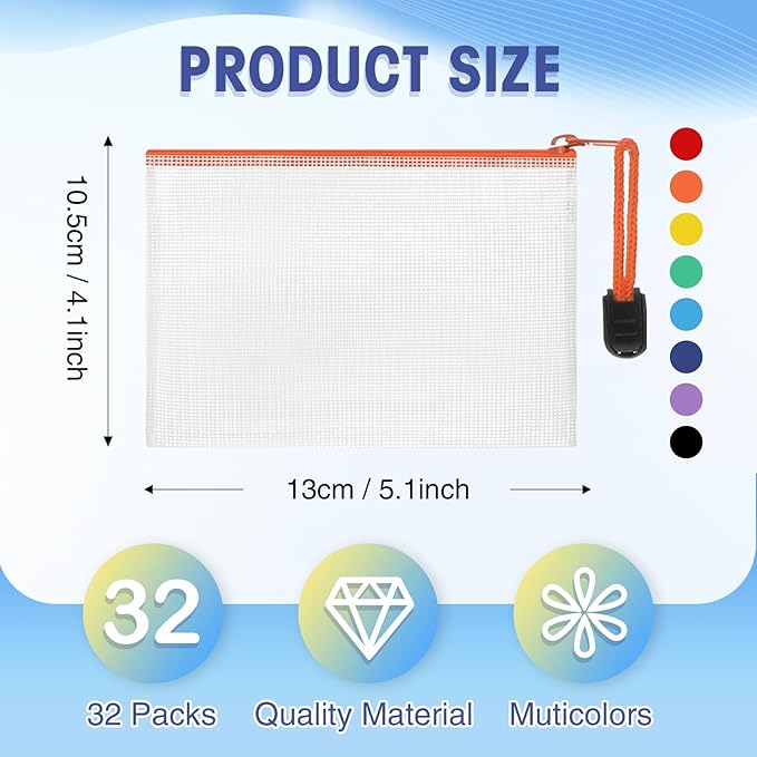 Jetec 32 Pcs Mesh Zipper Bags Toy Storage Bikini Organizer Bag Bolsas Para Guardar Trajes De Bano Waterproof Zipper Reusable Pouch Puzzle Multipurpose for Storage Office(Sweet Color,5.1 x 4.1 Inch)