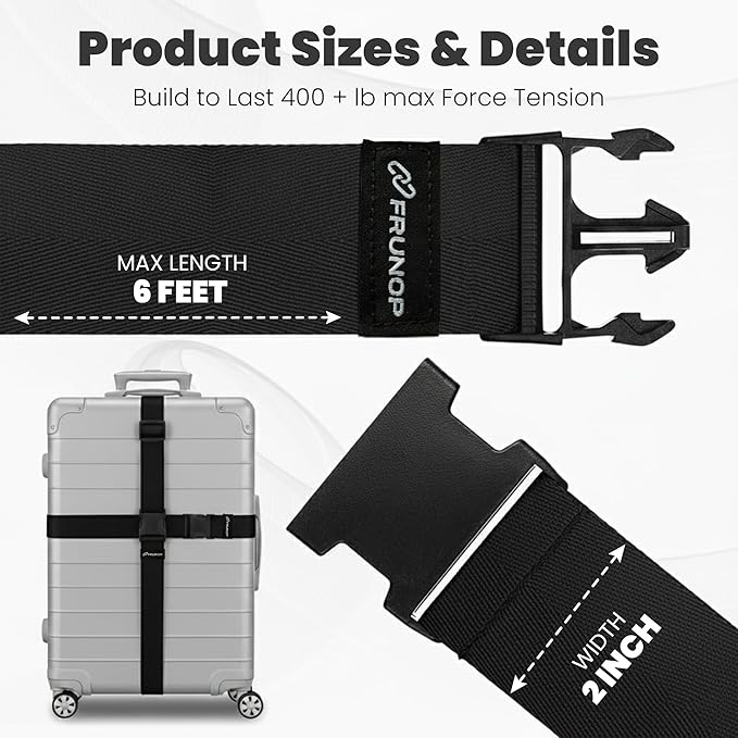 Luggage Straps for Suitcases, Adjustable Travel Suitcase Belts with Buckle Closure, Designed for Carry-On and Checked Luggage, Reusable Travel Accessory, Black - Pack of 2