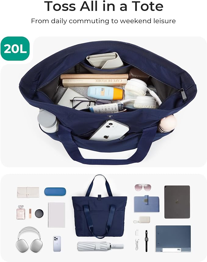 BAGSMART Tote Bag for Women, Foldable Tote Bag With Zipper Travel Large Shoulder Bag Handbag for Work