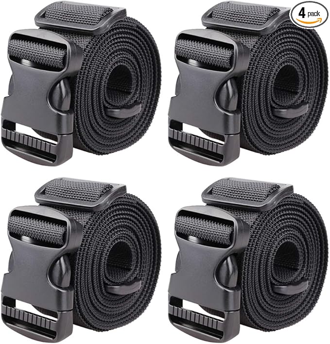 MAGARROW 1.5" Utility Straps with Buckle Adjustable, 4-Pack (Black, 9.5 feet Long)