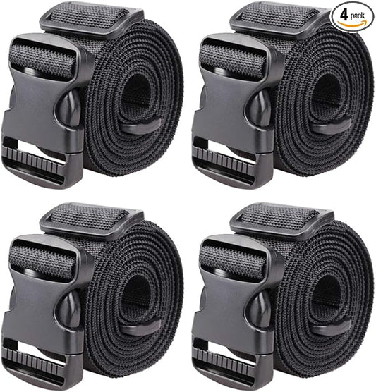 MAGARROW 1.5" Utility Straps with Buckle Adjustable, 4-Pack (Black, 9.5 feet Long)