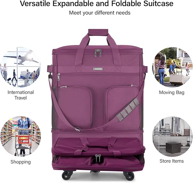 Hanke Expandable Large Suitcase 4 Wheels Lightweight Collapsible,Foldable Suitcases &Travel Bags Hand Luggage Extend 20/24/28 inch Suitcases Duffel Bag Without Telescopic Handle for Men & Women
