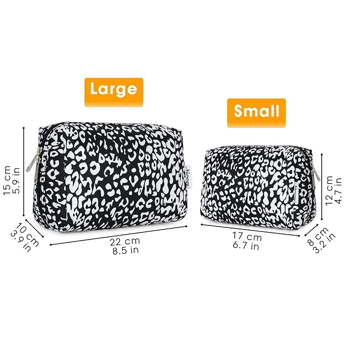 Narwey Cute Cheetah Makeup Bag Travel Cosmetic Bag Organizer Toiletry Bag Make Up Bags with Compartments for Women (Large, Black Leopard-1)