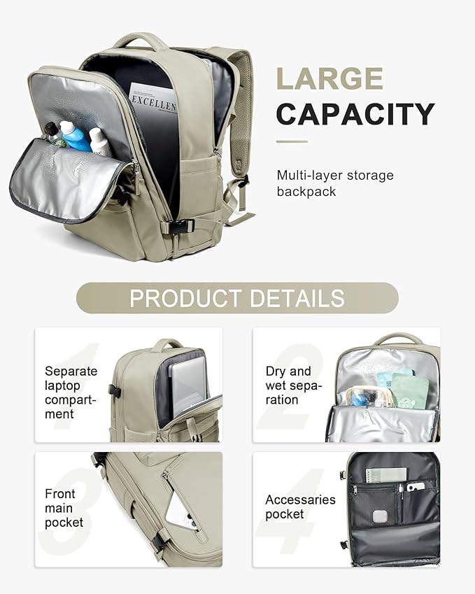 WONHOX Large Travel Backpack Carry on Flight Approved Laptop Work Business Backpack for Women Men Mochila de Viaje