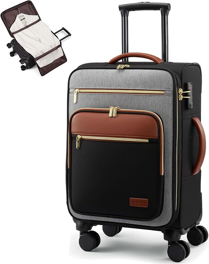 LOVEVOOK Carry on Suitcase 22x14x9 Airline Approved,20 inch Lightweight Waterproof Suitcases with 360° silent swivel wheels, TSA Lock and Compartment, Large Capacity travel Suitcase Black-gray-brown