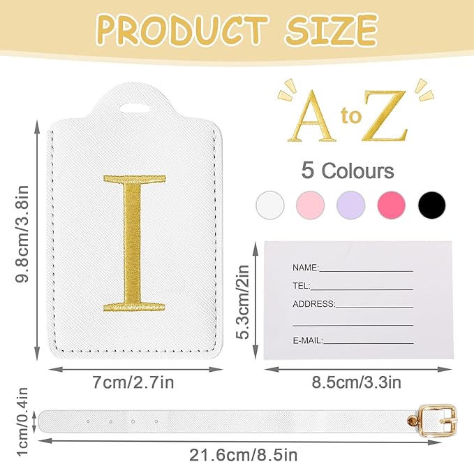 Initial Letter Luggage Tags for Suitcases, Embroidered Monogrammed Suitcase Luggage Identifier Name Tag, PU Leather TSA Approved Luggage Tags, Bag Tags for Men Women Kids Luggage Handbags(White I)