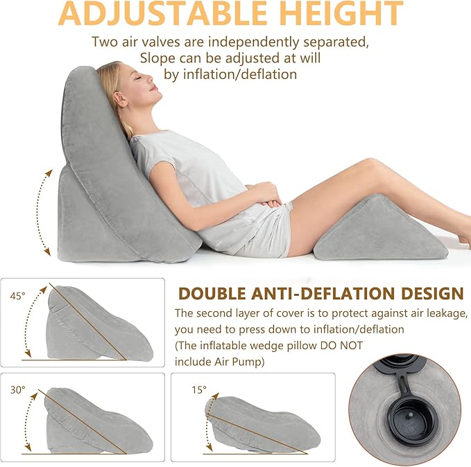 Inflatable Wedge Pillow Set for Sleeping, Bed Wedge Pillow Set for Travel, Post Surgery Wedge Pillow for After Surgery, Knee & Back Pain, Acid Reflux, GERD, Anti Snoring and Heartburn