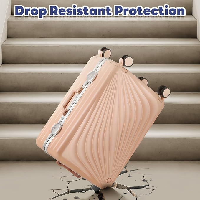 20 Inch Carry On Luggage, Zipperless Luggage with Spinner Wheels, Airline Approved Suitcase with Cup Holder, TSA Lock and USB Charger for Travel, Light Pink