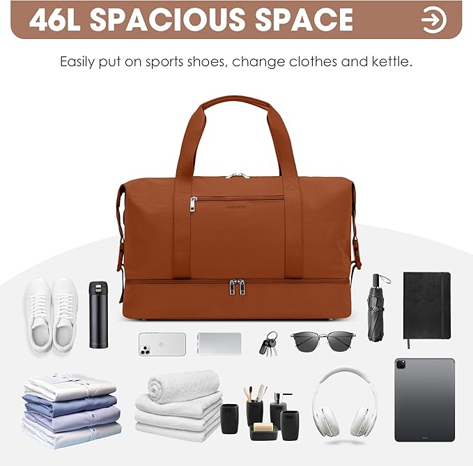 Oeihuivt Weekender Bags for Women - 21 Inch Large Travel Duffel Bag 2-Piece Set with Shoe Compartment, Heavy-Duty Canvas Leather Carry On Overnight Tote