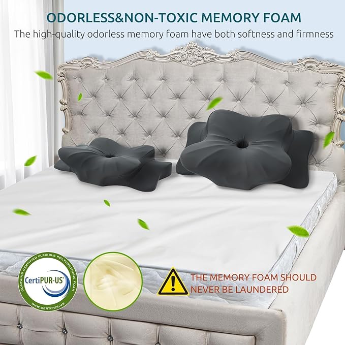 DONAMA Cervical Pillow for Neck and Shoulder Pain Relief, Cooling Contour Memory Foam Pillow, Dual-Height Ergonomic Neck Support Pillow for Side Back Stomach Sleepers with Removable Pillowcase